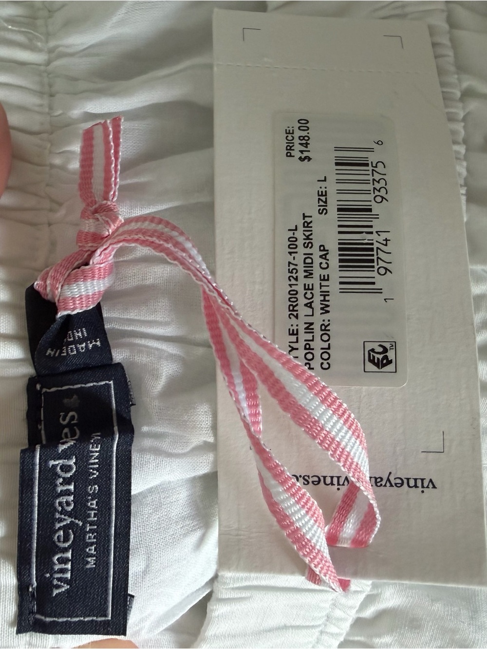 NWT Vineyard Vines White Poplin Lace, Button Front Midi Skirt With Pockets. SZ L - Picture 5 of 6